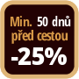 Při objednání minimálně 50 dnů před zahájením pobytu získáte slevu 25% z celé ceny ubytování.