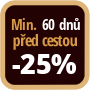 Při objednání minimálně 60 dnů před zahájením pobytu získáte slevu 25% z celé ceny ubytování.
