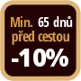 Při objednání minimálně 65 dnů před zahájením pobytu získáte slevu 10% z celé ceny ubytování.