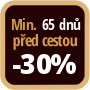 Při objednání minimálně 65 dnů před zahájením pobytu získáte slevu 30% z celé ceny ubytování.